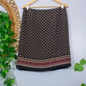 VTG Alternative 90s Silk Medallion Print Skirt Ornate Knee Length | Dark Autumn